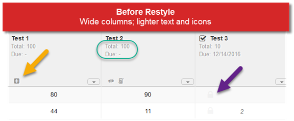 Image depicting wide columns and light fonts in the Gradebook